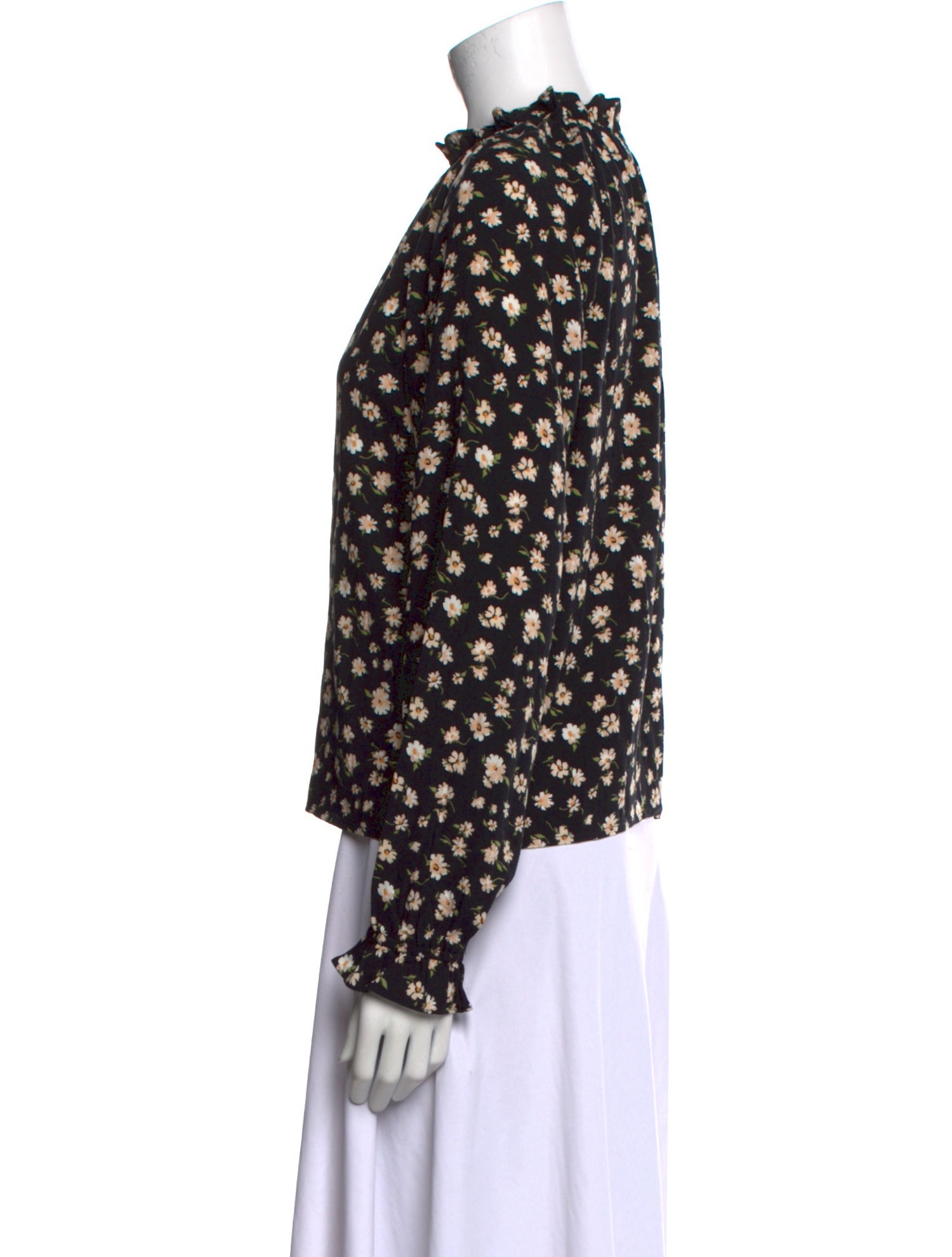 Reformation Floral Print Mock Neck Blouse