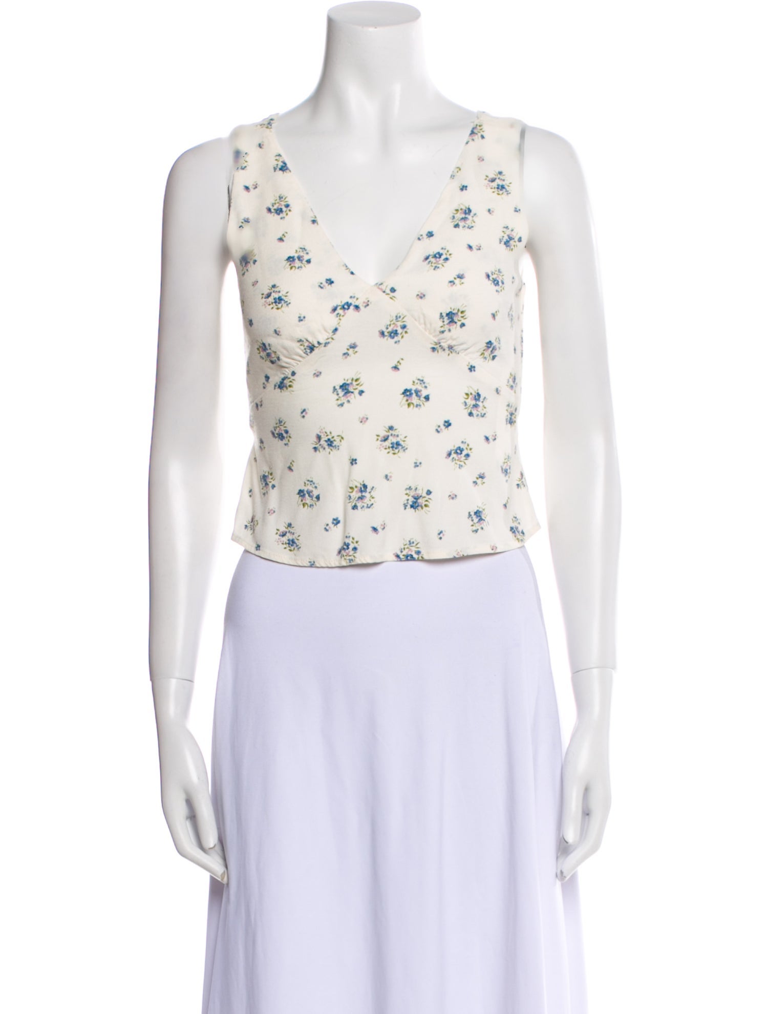 Reformation Floral Print V-Neck Crop Top