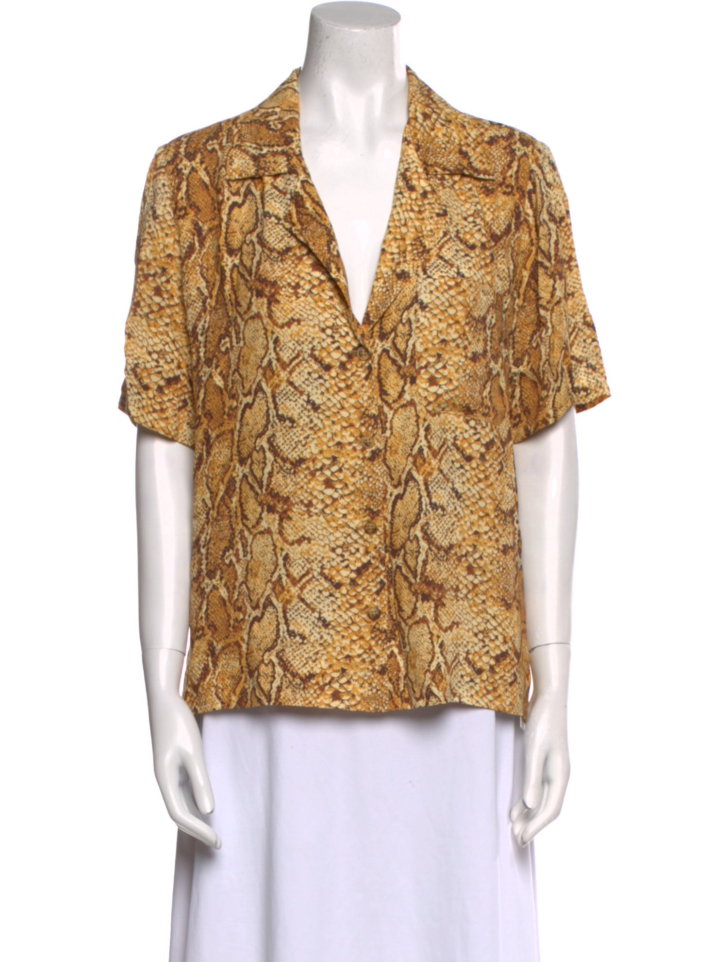 Reformation Animal Print Short Sleeve Button-Up Top