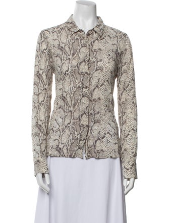 Reformation Animal Print Long Sleeve Button-Up Top