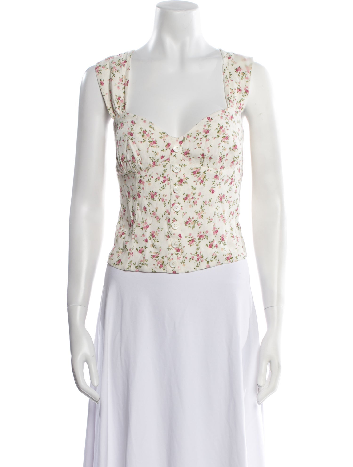 Reformation Floral Print V-Neck Crop Top