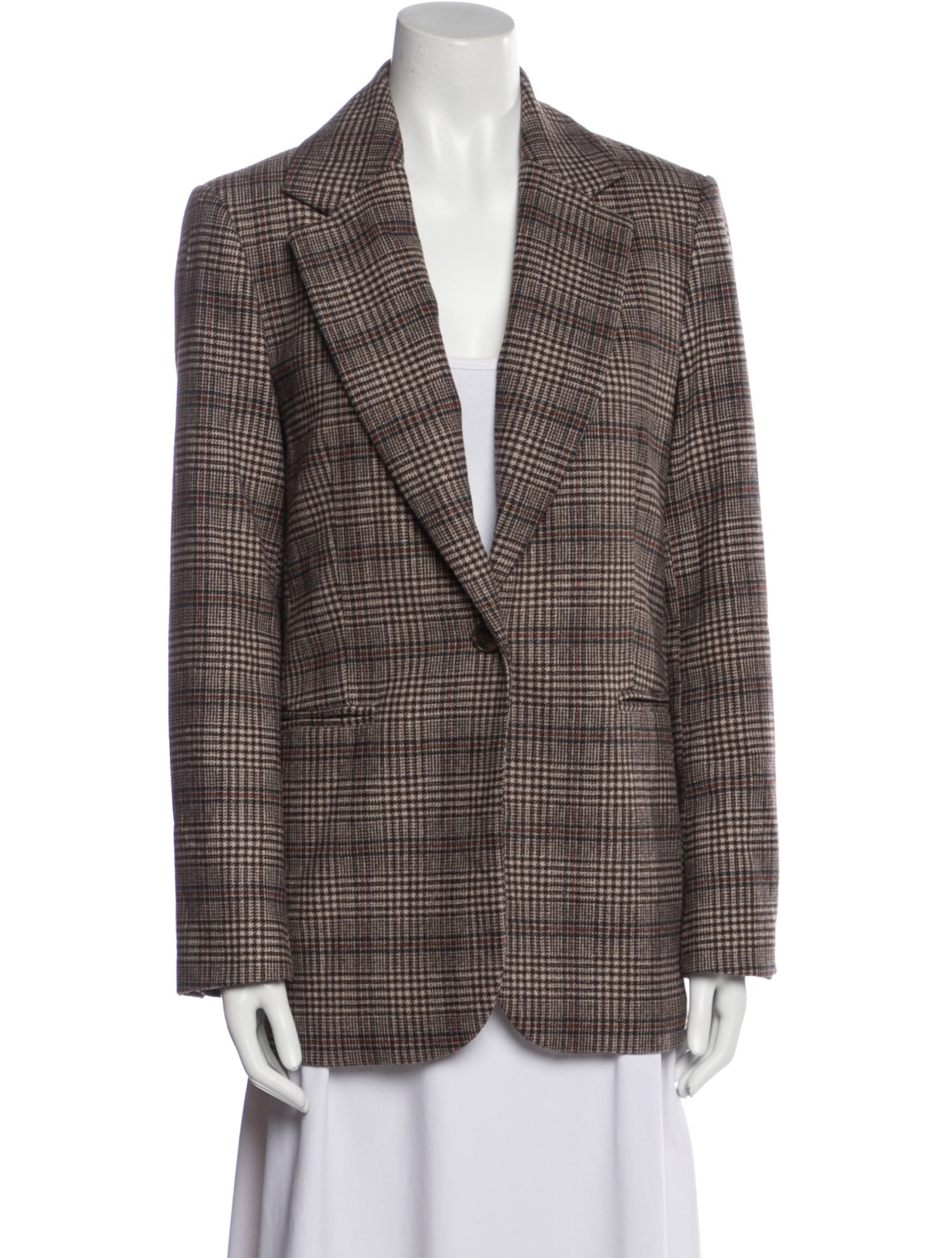 Reformation Wool Plaid Print Blazer