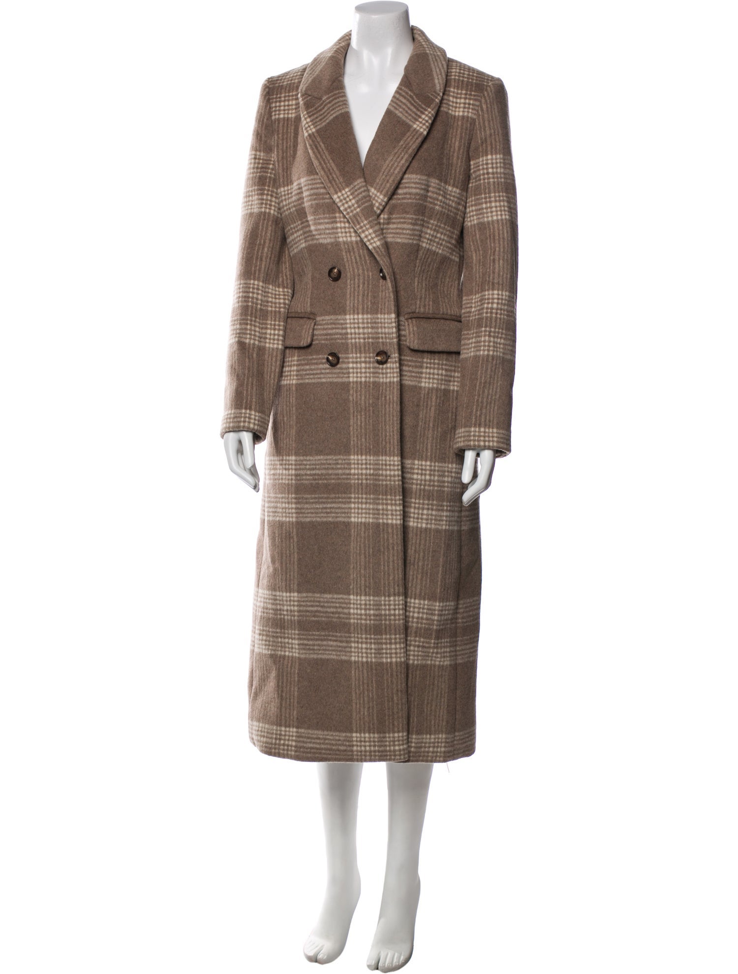 Reformation Wool Plaid Print Trench Coat