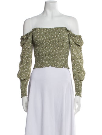 Reformation Printed Off-The-Shoulder Crop Top