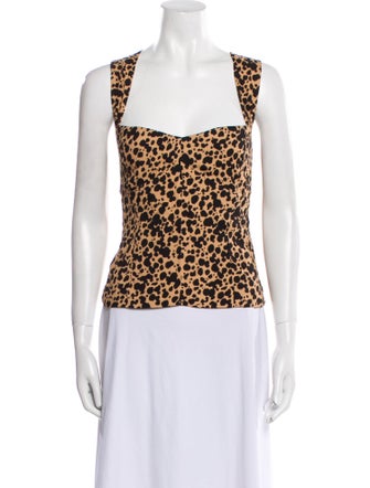 Reformation Animal Print Square Neckline Top