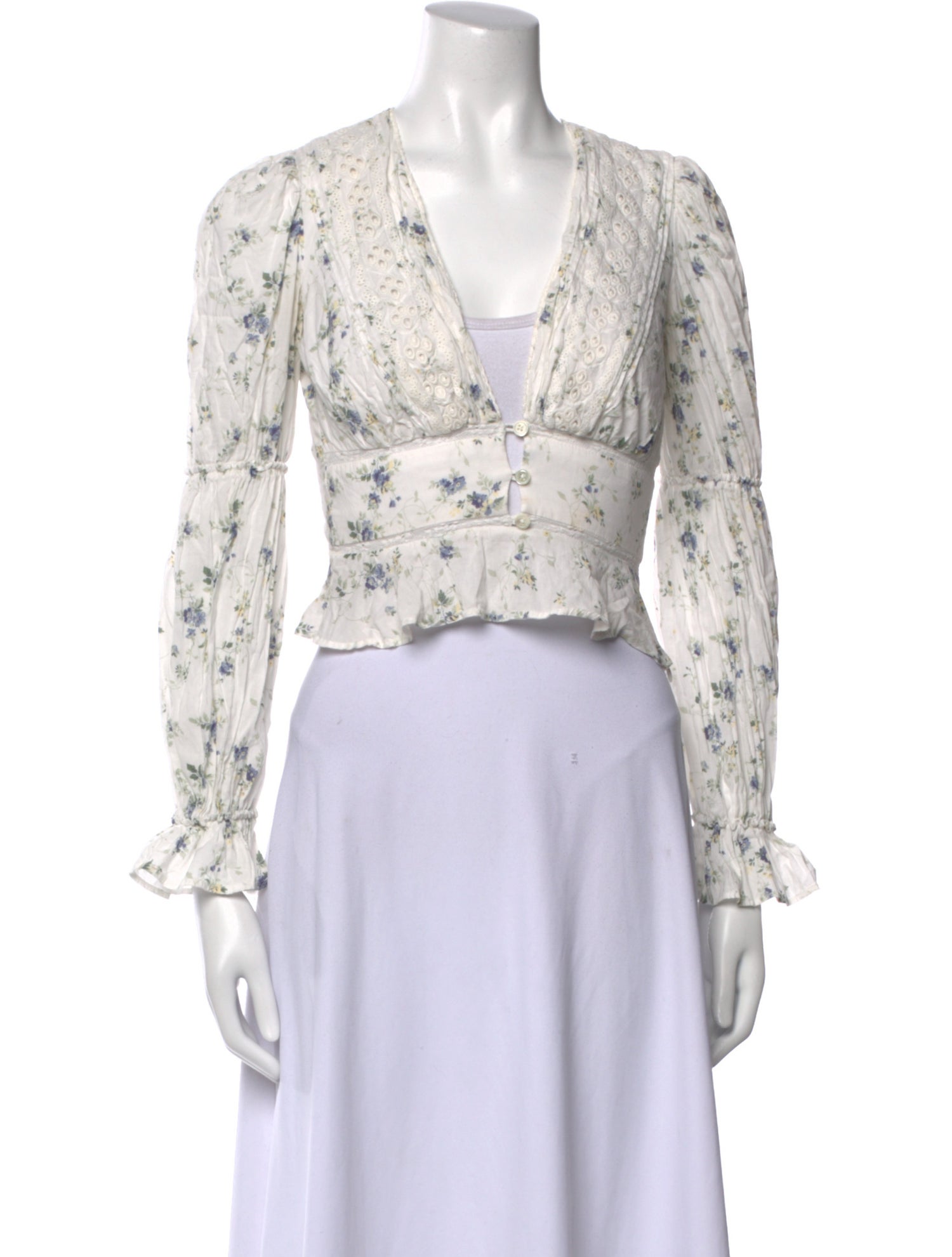 Reformation Floral Print V-Neck Crop Top