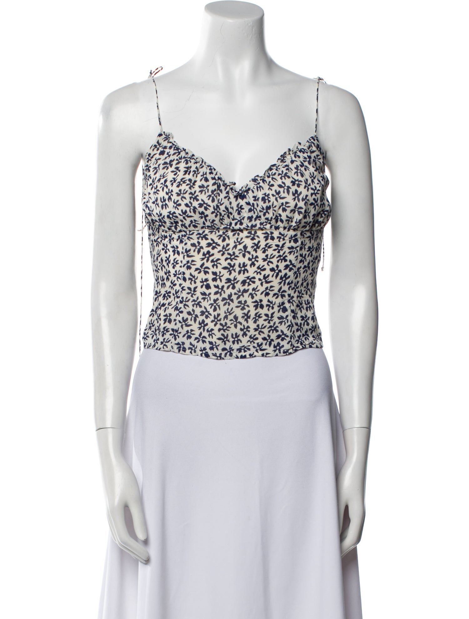 Reformation Floral Print V-Neck Crop Top