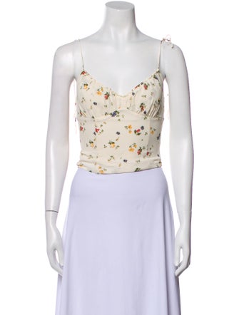 Reformation Floral Print V-Neck Crop Top