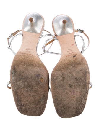 Reformation Leather Crystal Embellishments T-Strap Sandals