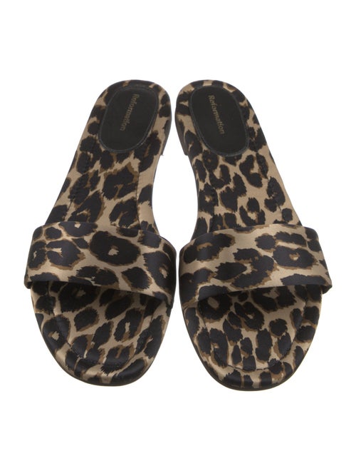 Reformation Satin Animal Print Slides