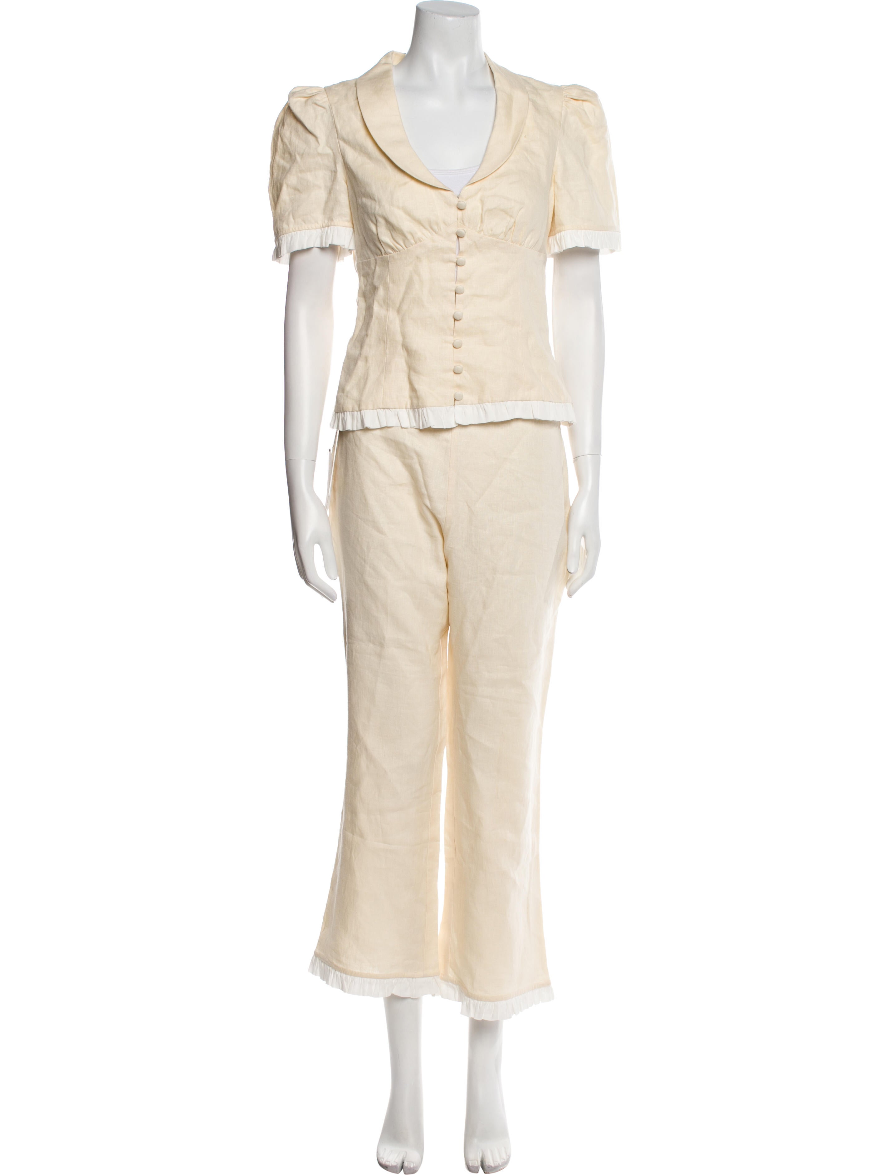 Reformation Linen Ruffle Embellishment Pant Set w/ Tags