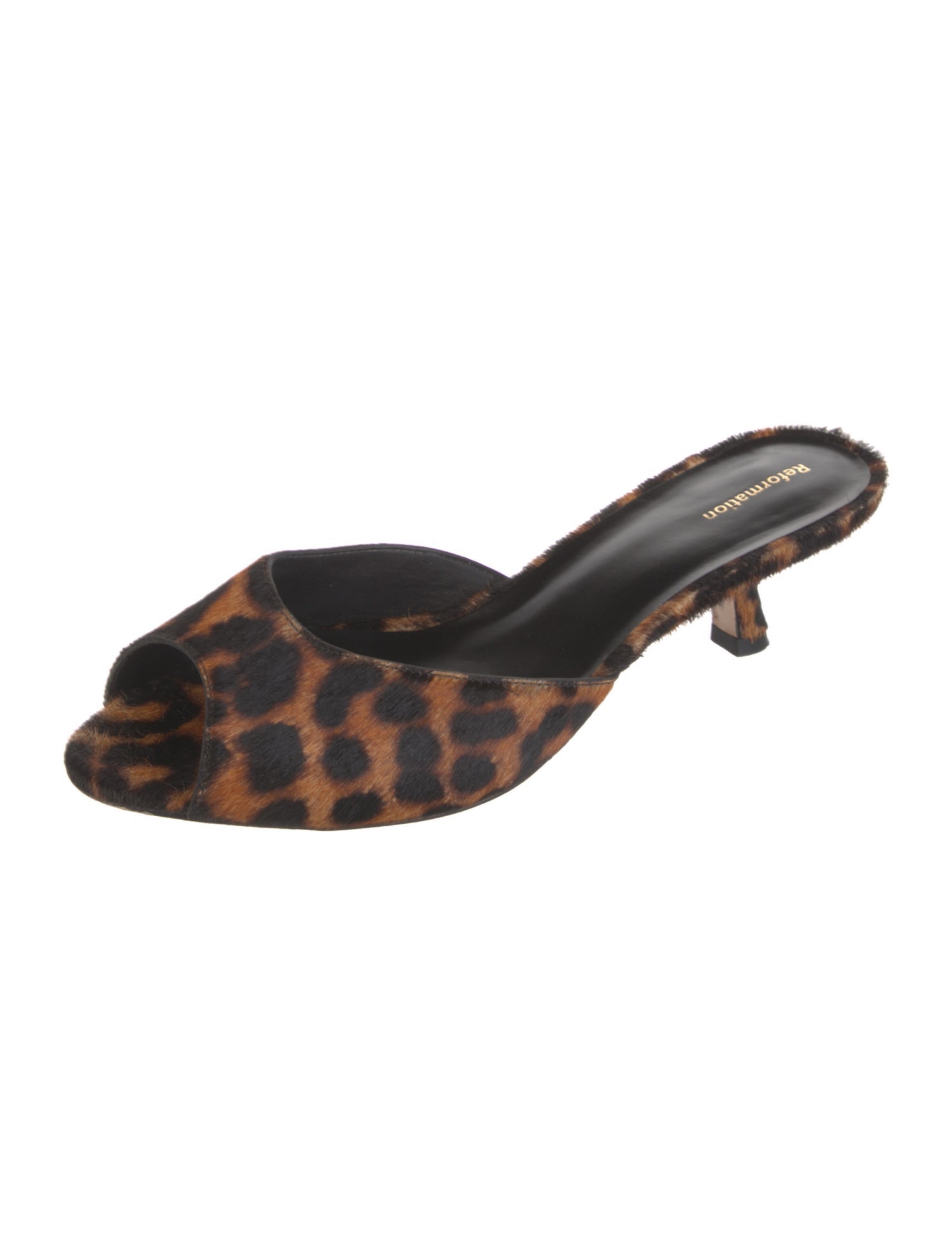 Reformation Ponyhair Animal Print Slides
