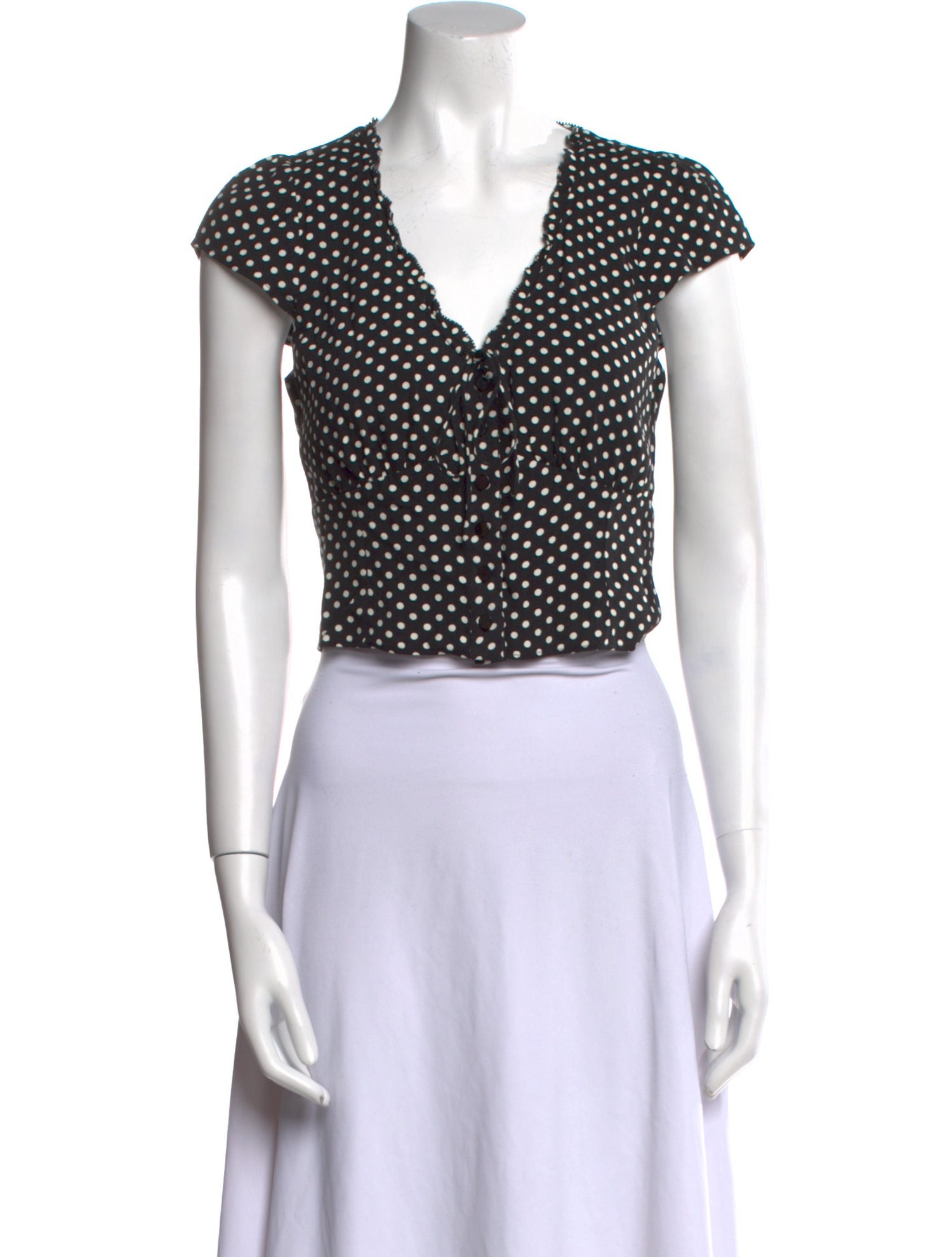 Reformation Polka Dot Print V-Neck Crop Top