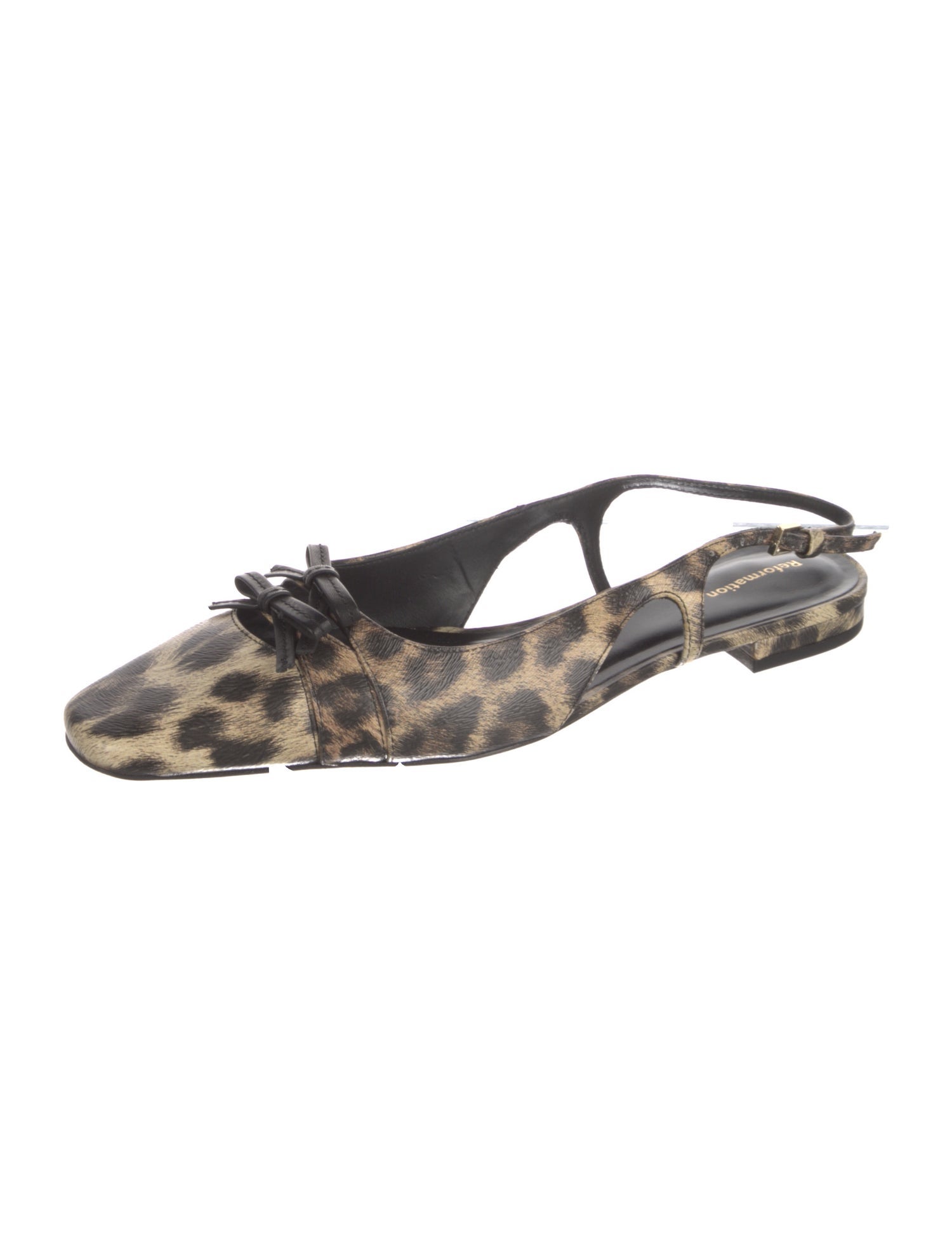 Reformation Leather Animal Print Slingback Flats