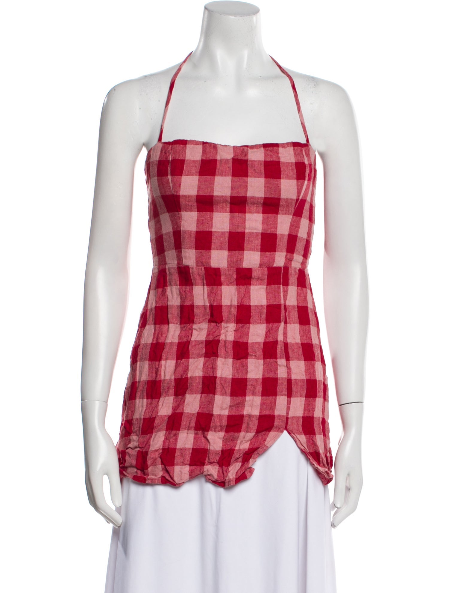 Reformation Linen Plaid Print Top