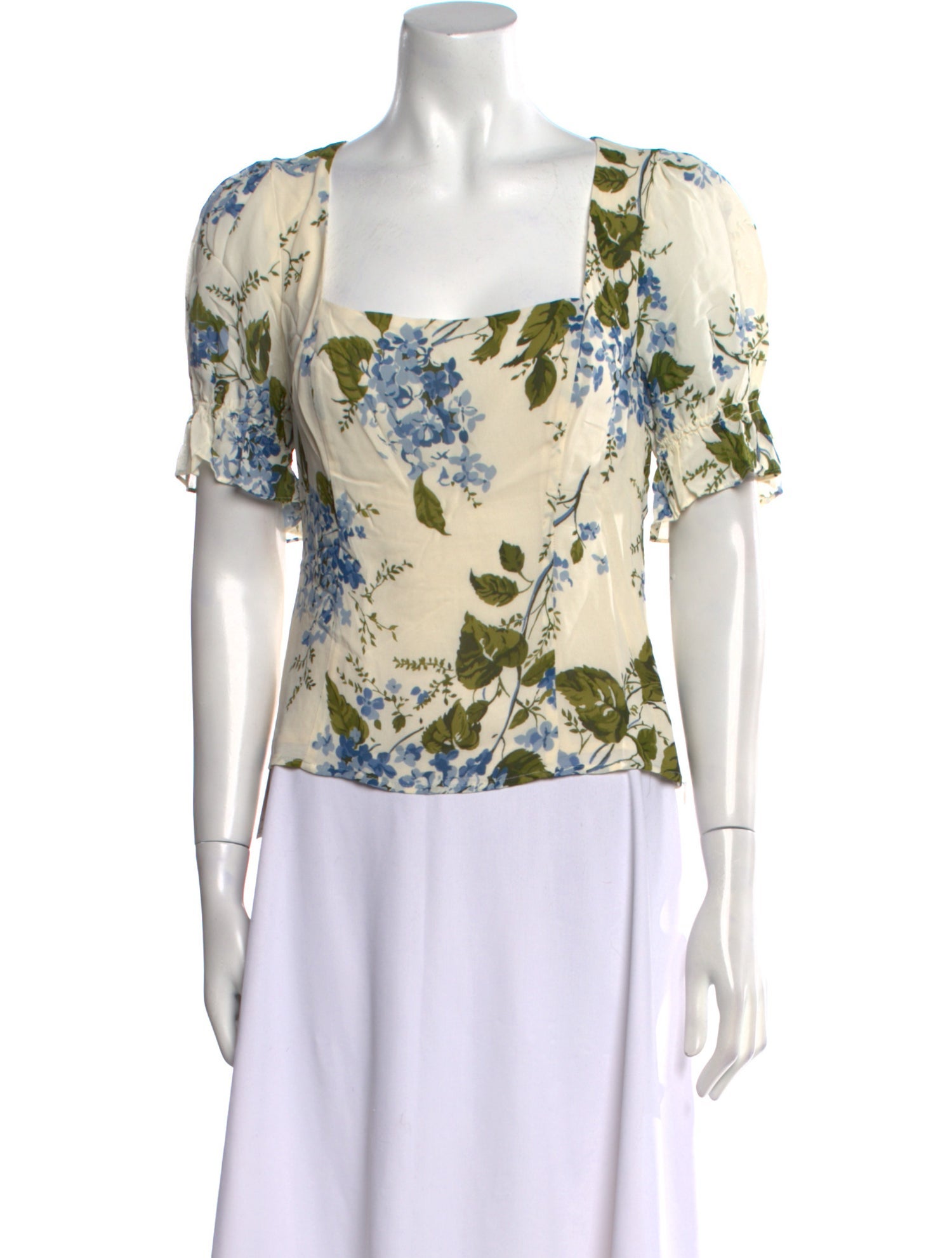 Reformation Floral Print Square Neckline Blouse