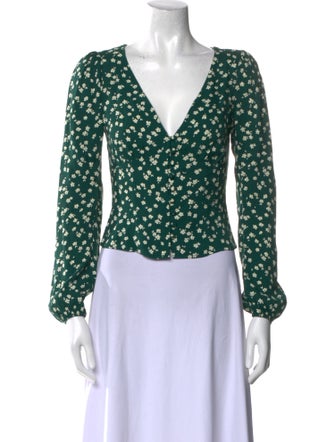 Reformation Floral Print V-Neck Crop Top