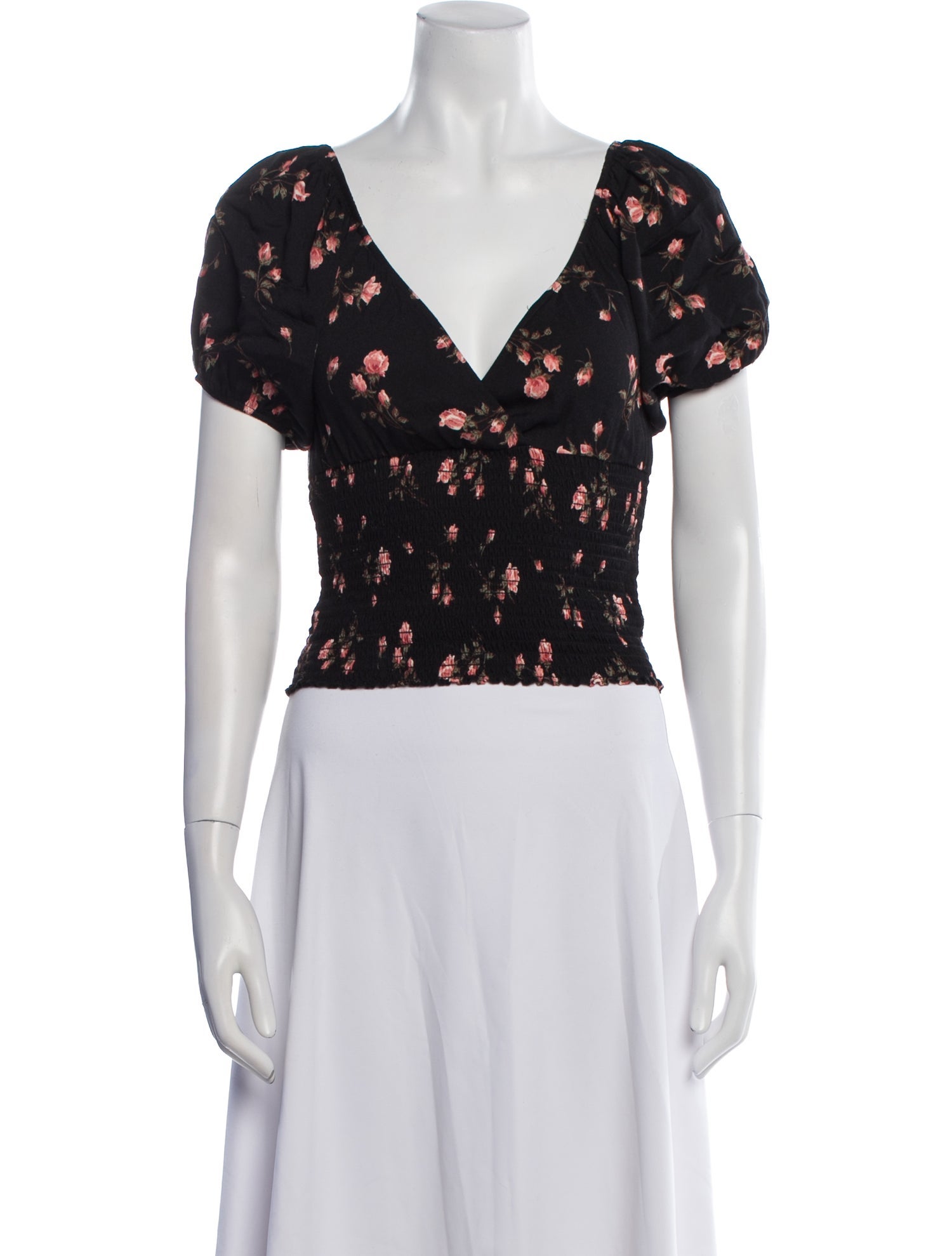 Reformation Floral Print V-Neck Crop Top