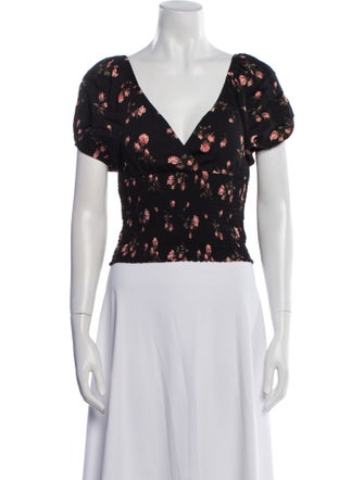 Reformation Floral Print V-Neck Crop Top