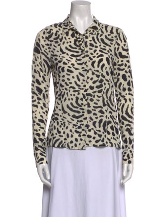 Reformation Animal Print Long Sleeve Button-Up Top