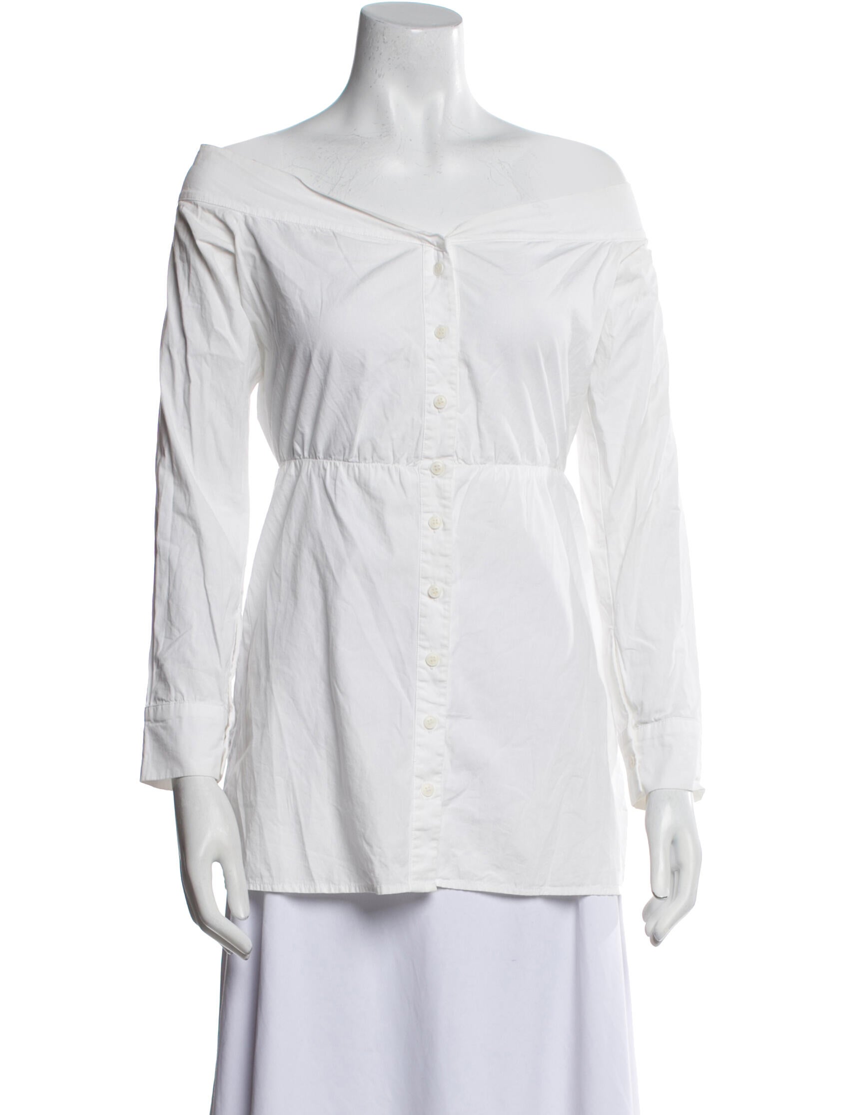 Reformation Off-The-Shoulder Long Sleeve Button-Up Top