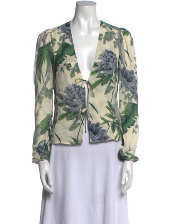 Reformation Floral Print V-Neck Blouse
