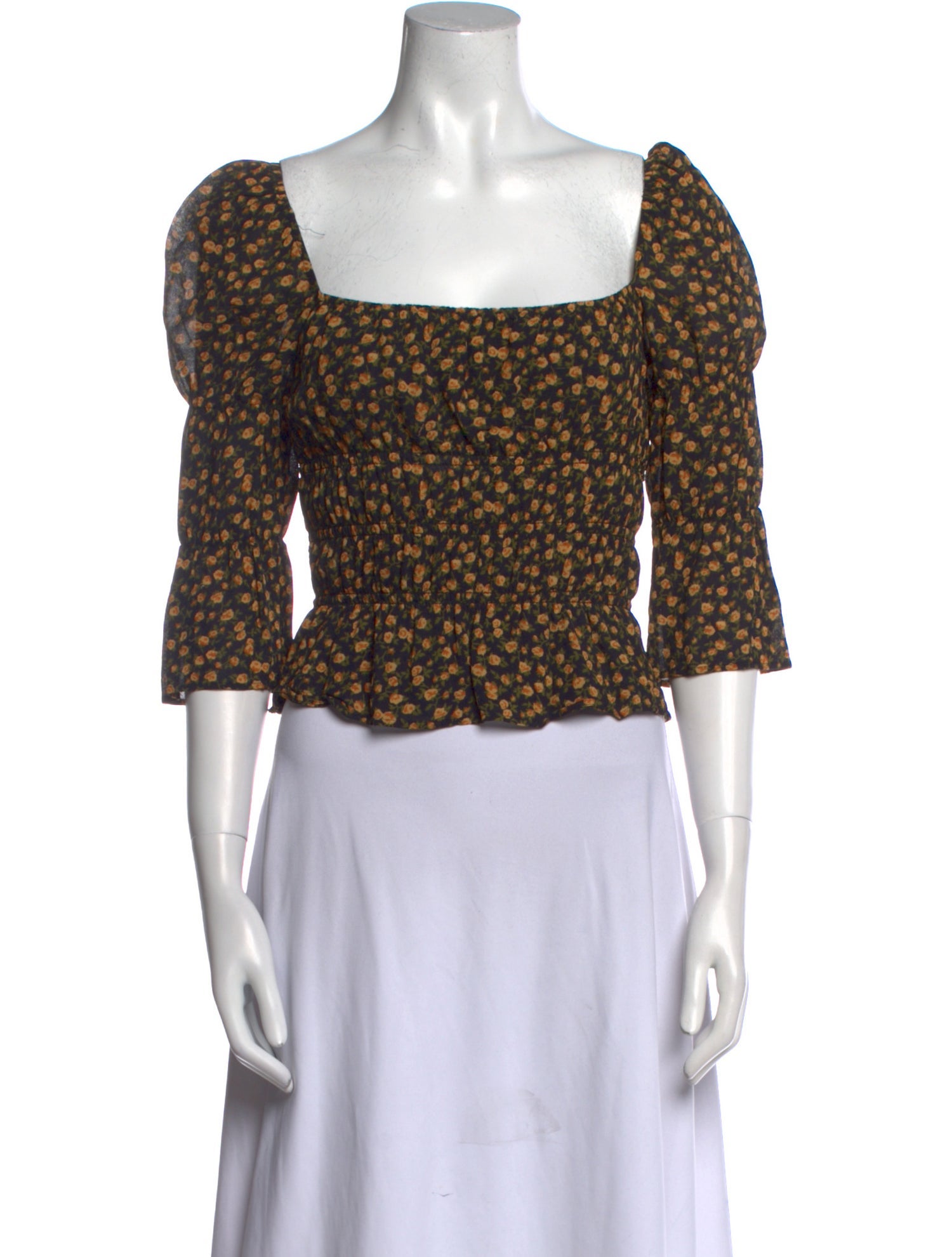 Reformation Floral Print Square Neckline Crop Top