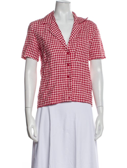 Reformation Linen Plaid Print Button-Up Top