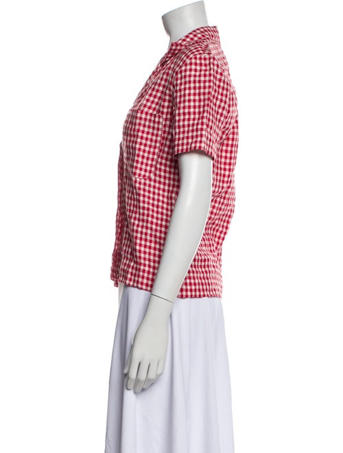 Reformation Linen Plaid Print Button-Up Top