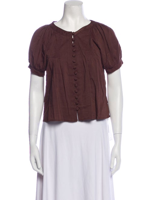 Reformation Scoop Neck Short Sleeve Button-Up Top