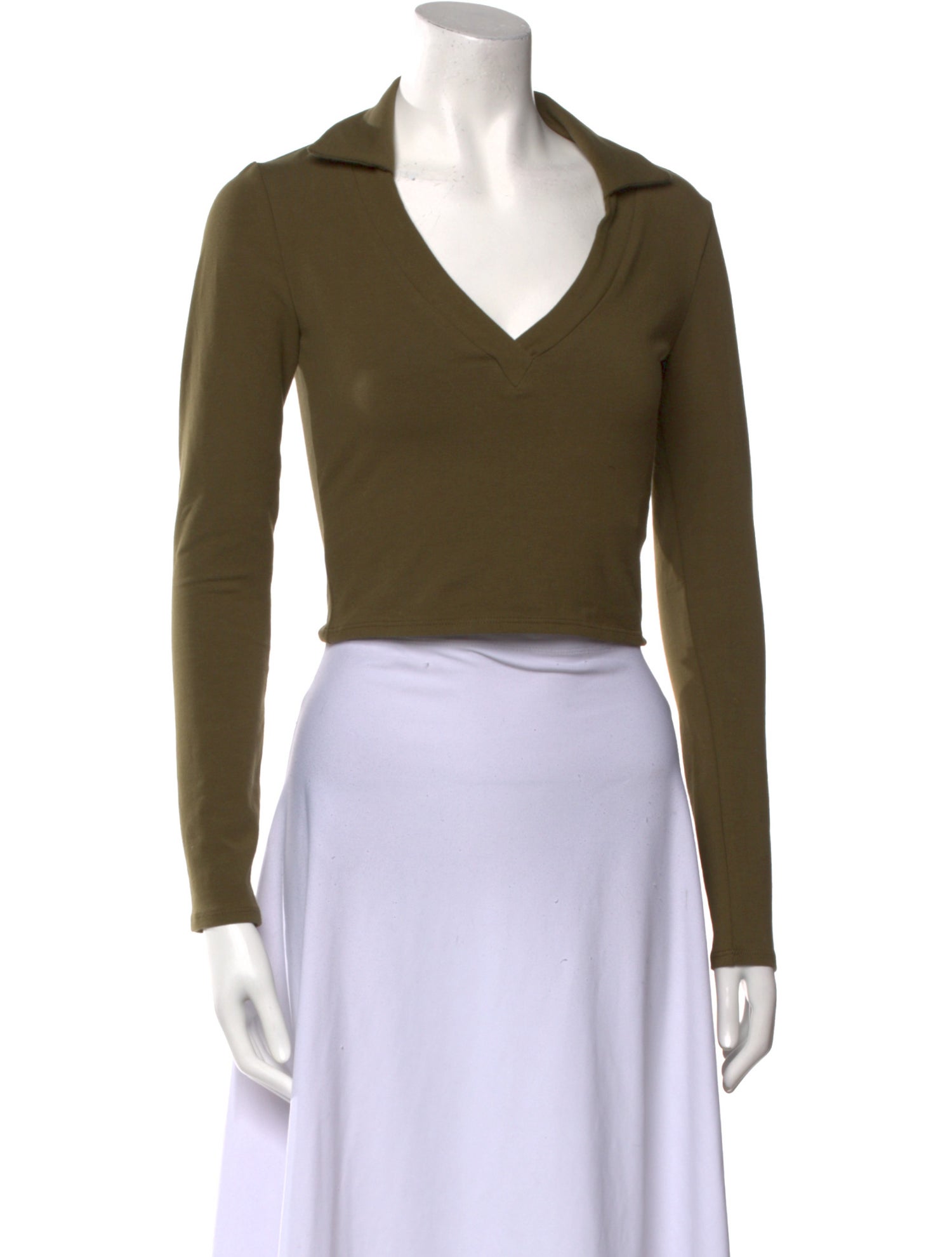 Reformation Plunge Neckline Long Sleeve Crop Top