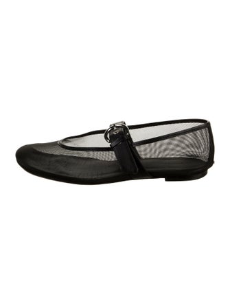 Reformation Mesh Leather Trim Embellishment Mary Jane Flats