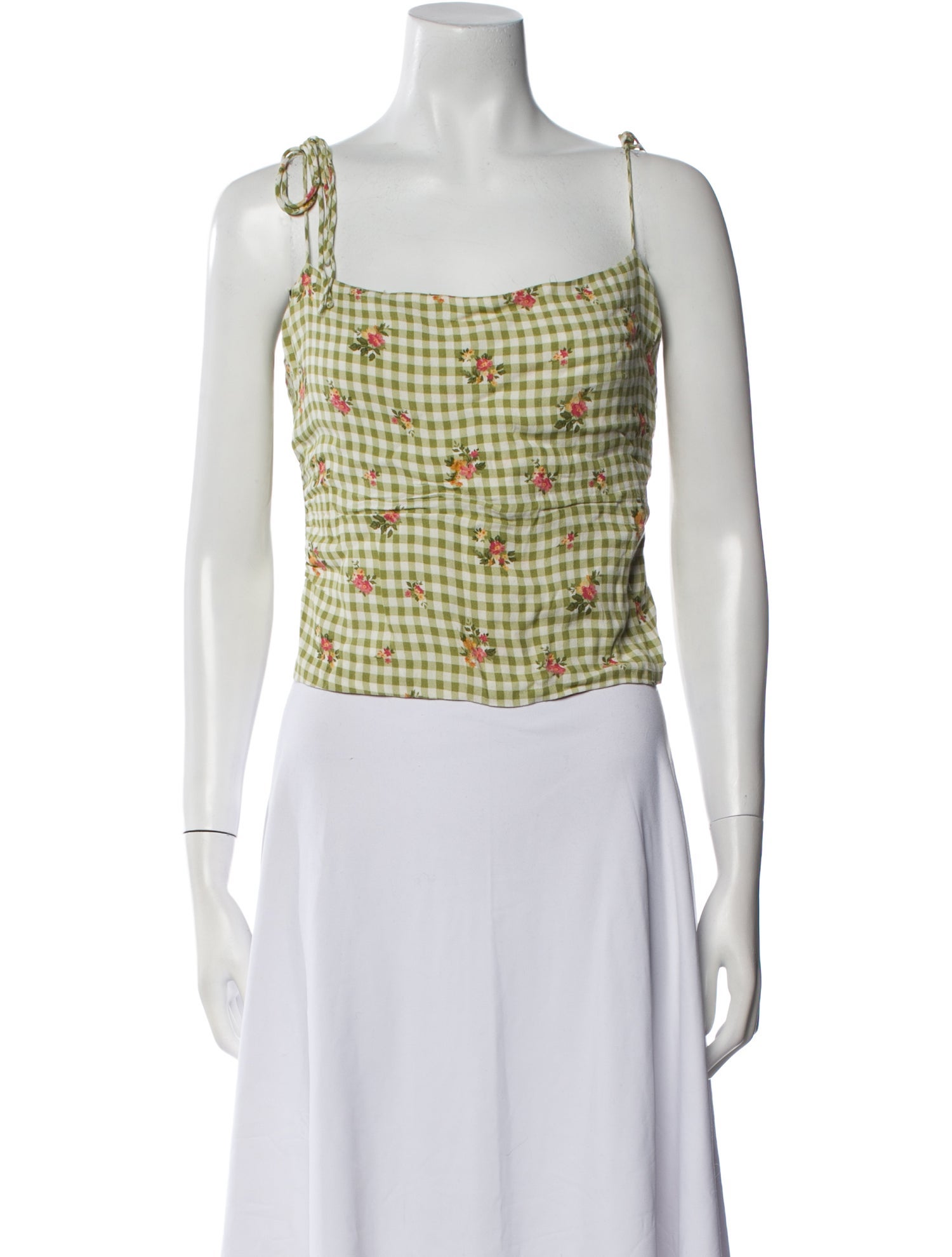 Reformation Plaid Print Square Neckline Crop Top