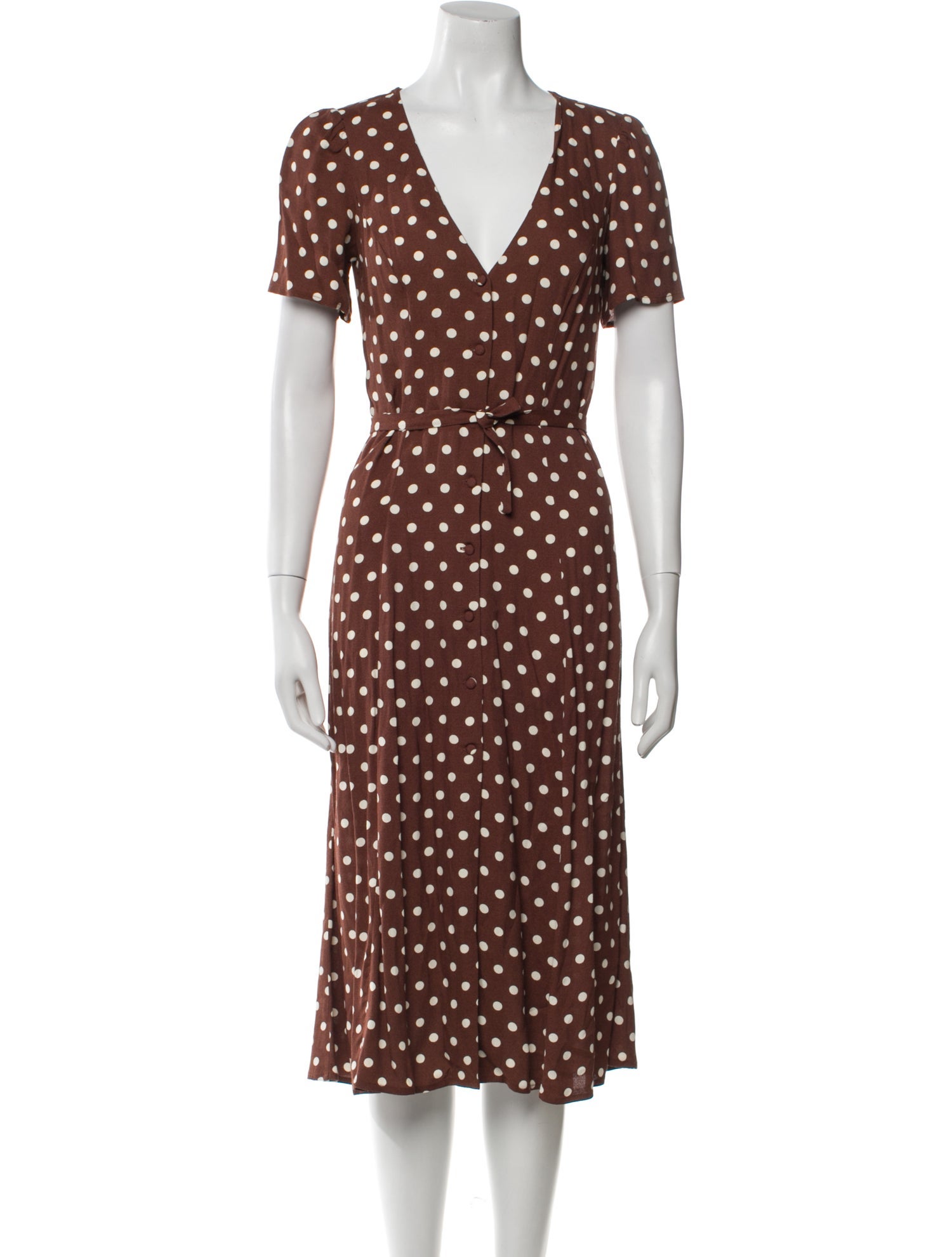 Reformation Polka Dot Print Midi Length Dress