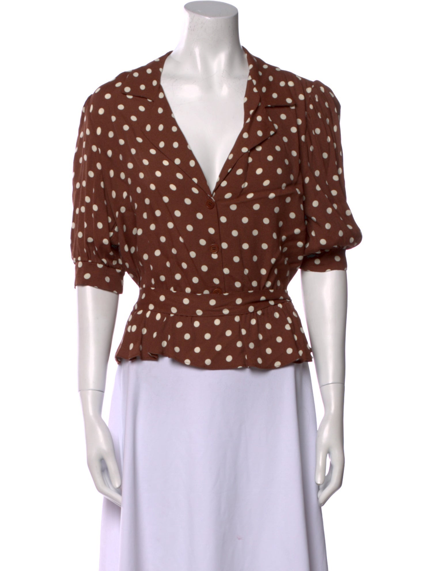 Reformation Polka Dot Print V-Neck Crop Top