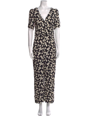 Reformation Floral Print V-Neck Jumpsuit