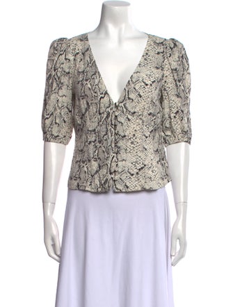 Reformation Animal Print V-Neck Crop Top