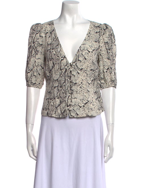 Reformation Animal Print V-Neck Crop Top