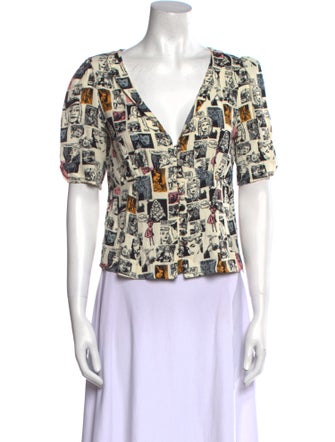 Reformation Printed V-Neck Blouse