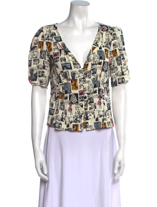 Reformation Printed V-Neck Blouse