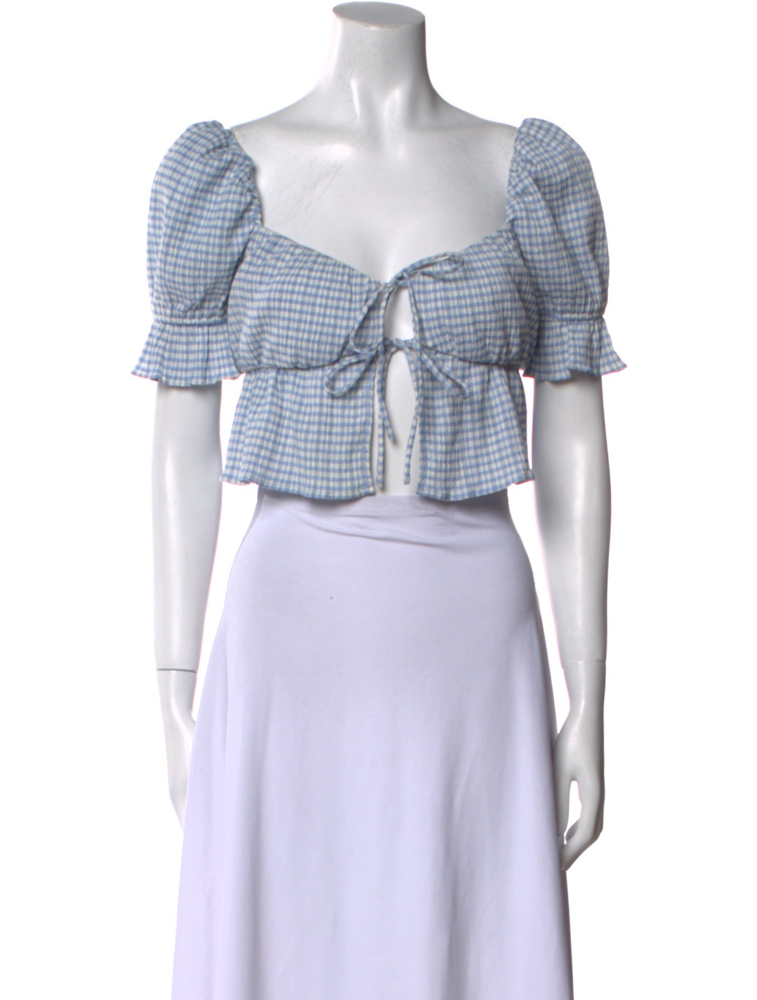 Reformation Plaid Print Square Neckline Crop Top