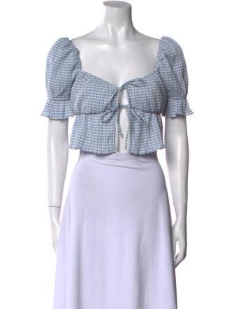 Reformation Plaid Print Square Neckline Crop Top