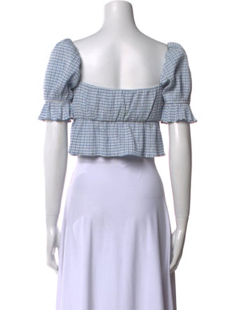 Reformation Plaid Print Square Neckline Crop Top