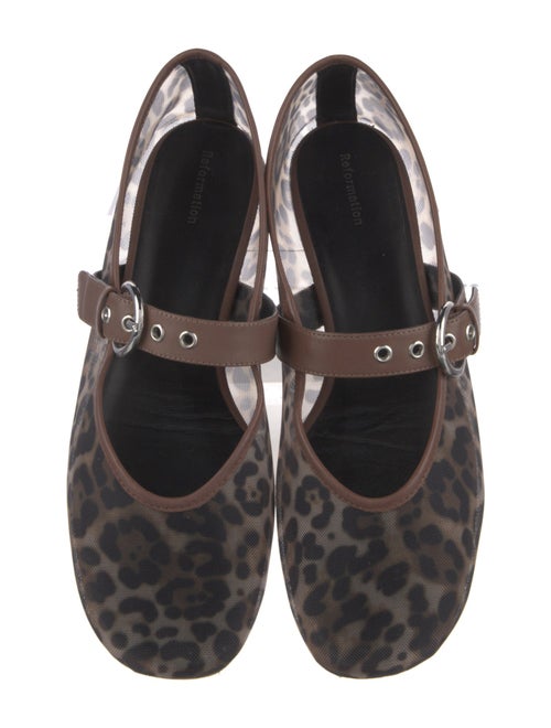 Reformation Leather Animal Print Mary Jane Flats