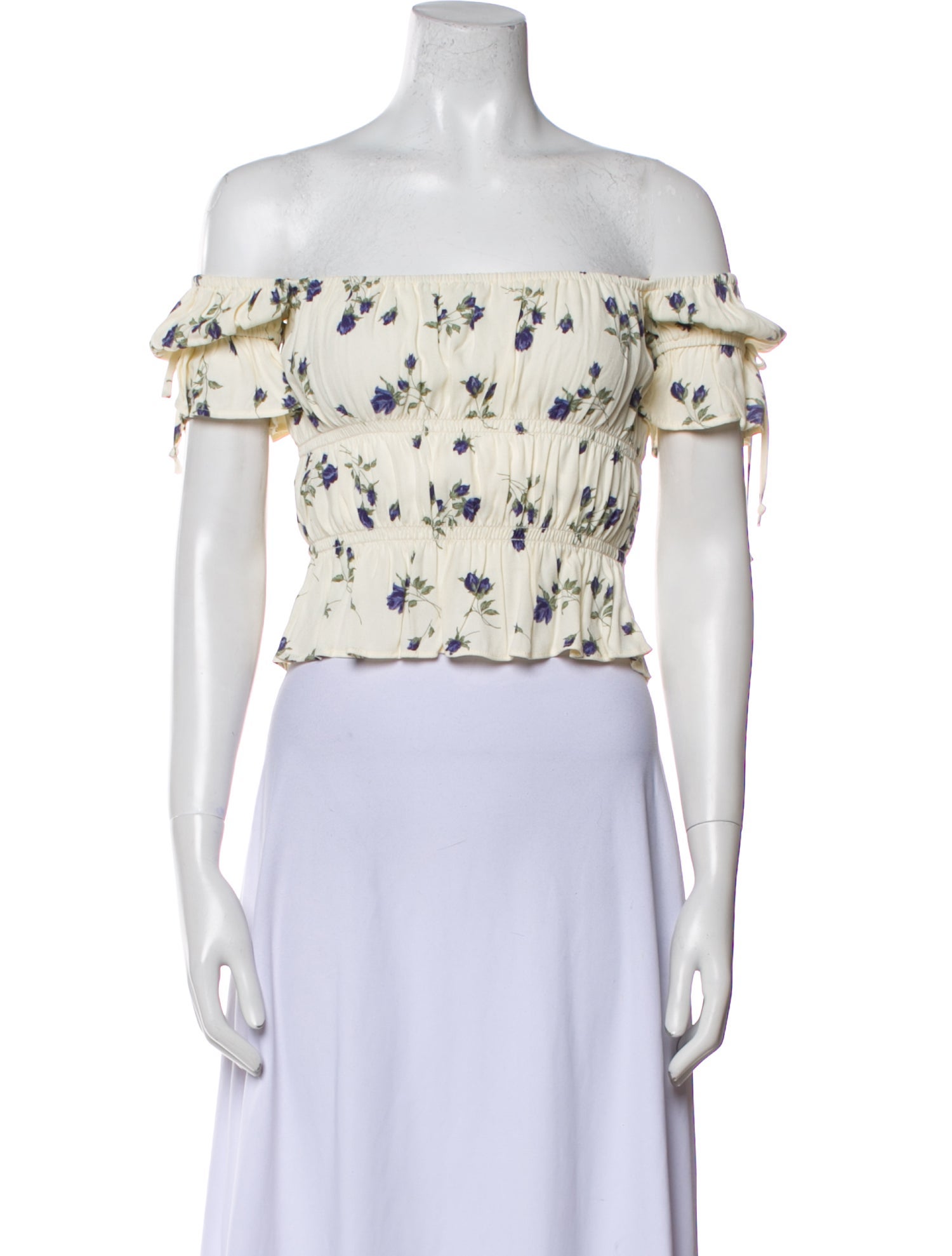 Reformation Printed Off-The-Shoulder Crop Top