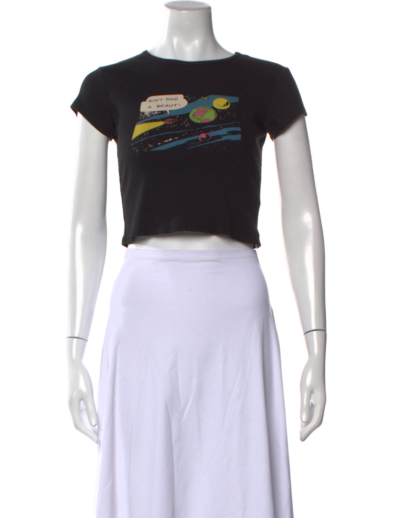 Reformation Graphic Print Crew Neck Crop Top