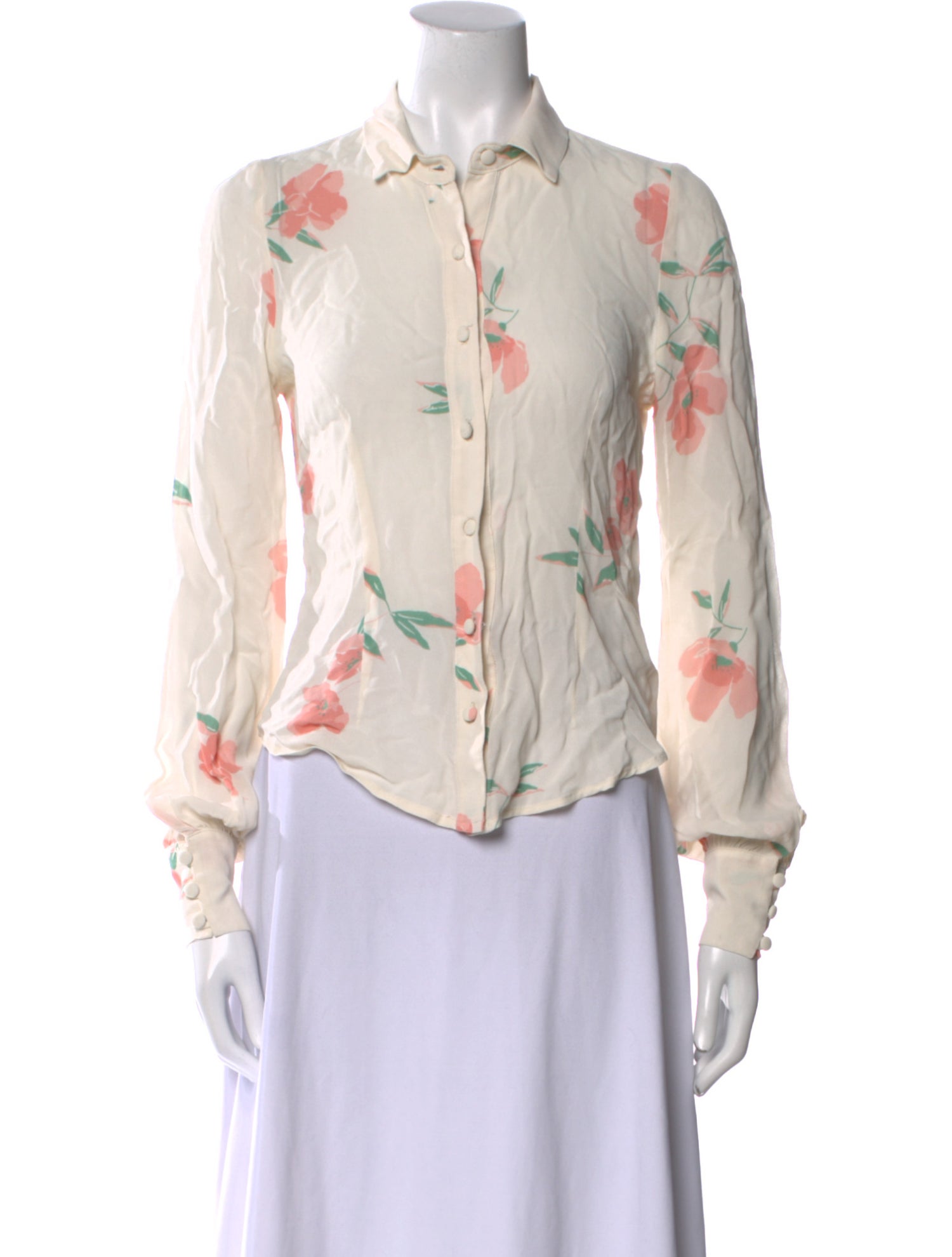 Reformation Floral Print Mock Neck Button-Up Top