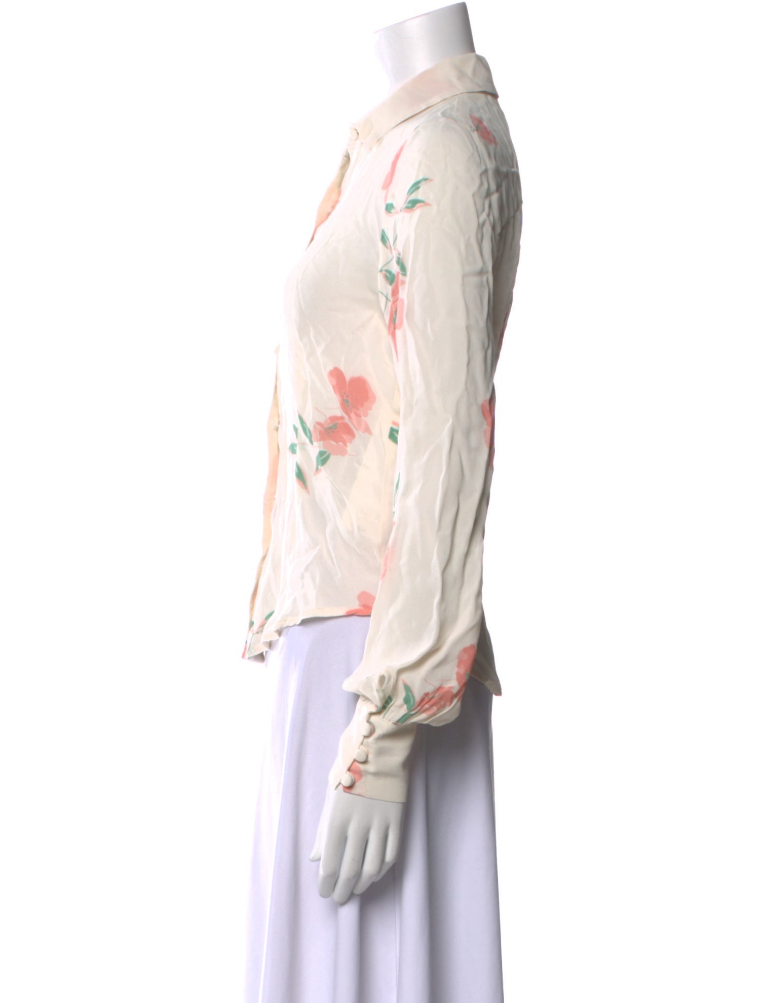 Reformation Floral Print Mock Neck Button-Up Top