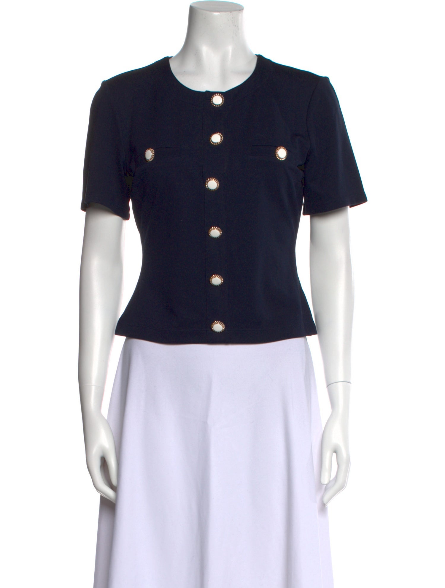 Reformation Crew Neck Short Sleeve Button-Up Top