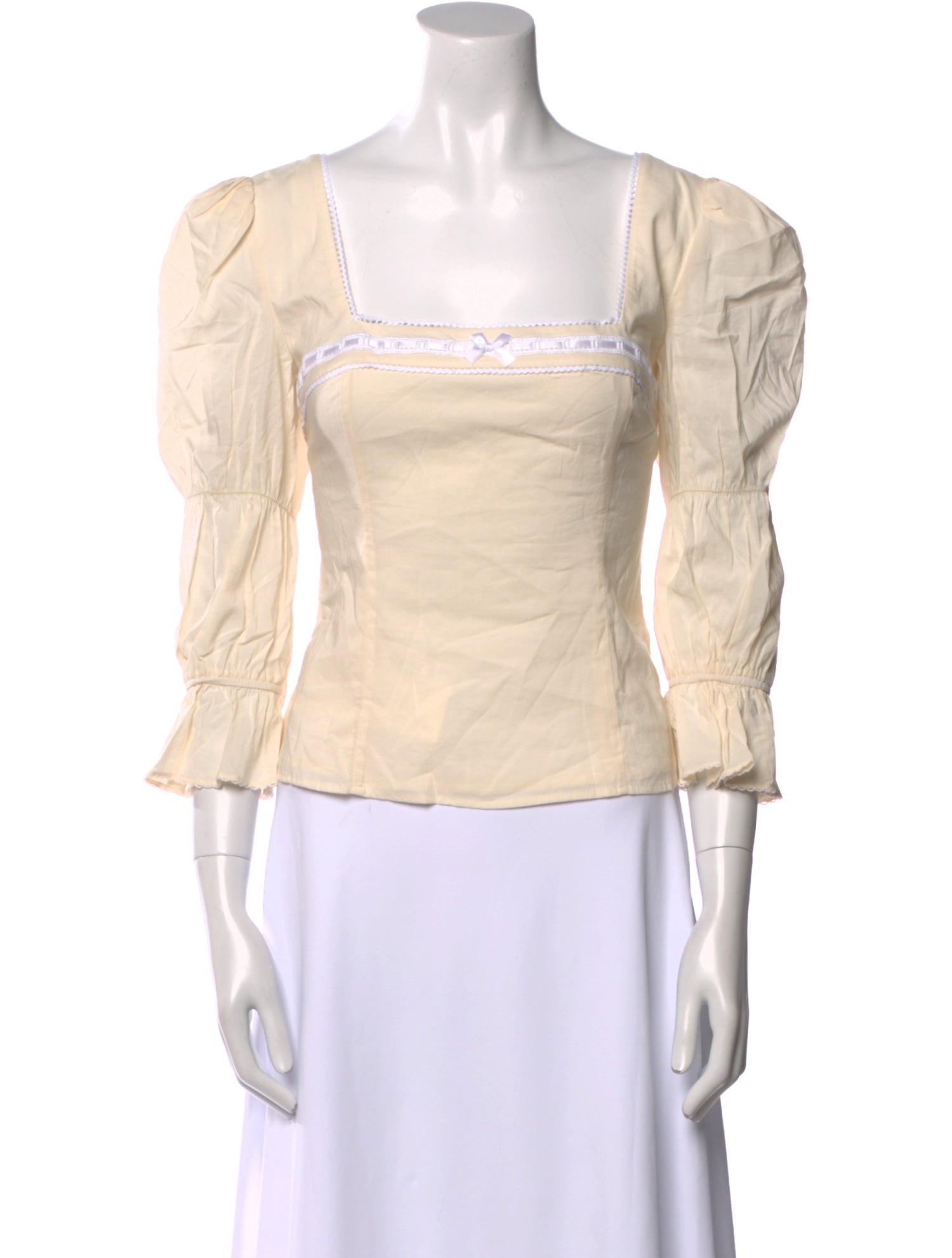 Reformation Square Neckline Three-Quarter Sleeve Crop Top